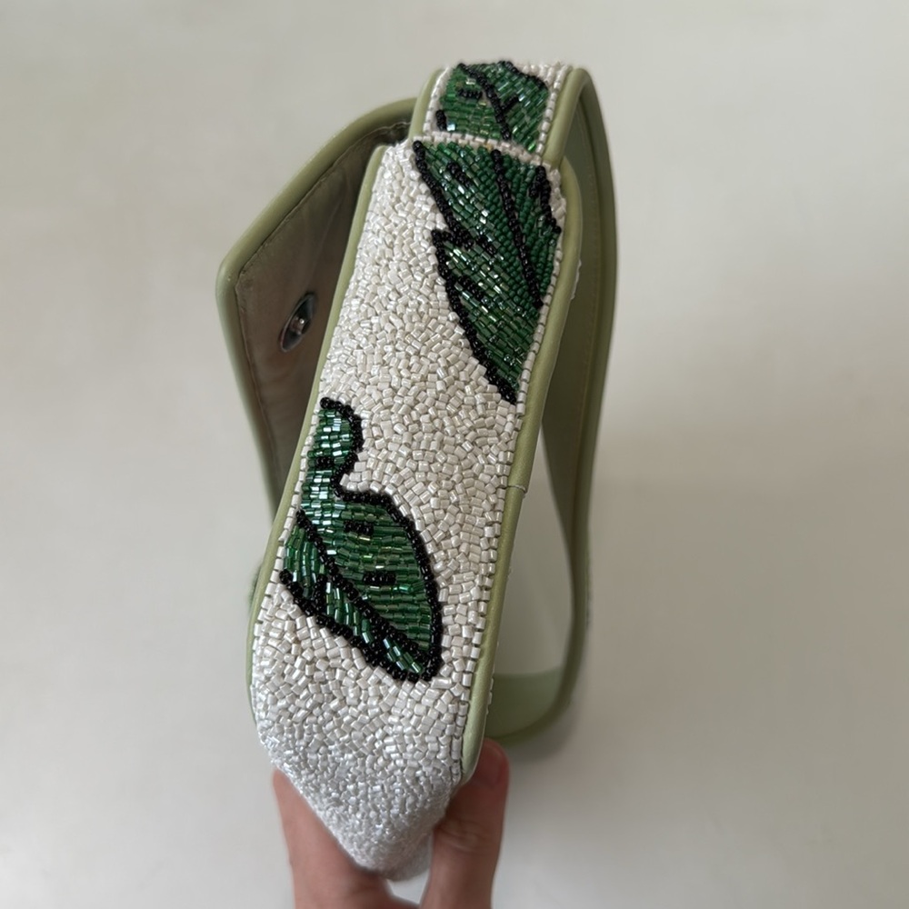 Staud Bird of Paradise Beaded Shoulder Bag Bead White Green Tropical Floral - Picture 10 of 11